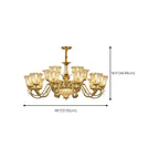 Lustre moderne linéaire en cristal et verre doré à motif floral