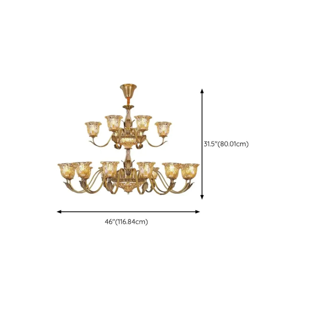 Lustre moderne linéaire en cristal et verre doré à motif floral