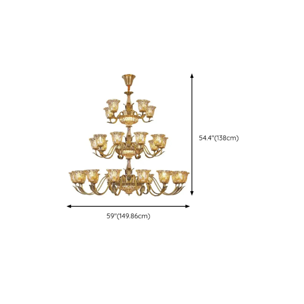 Lustre moderne linéaire en cristal et verre doré à motif floral