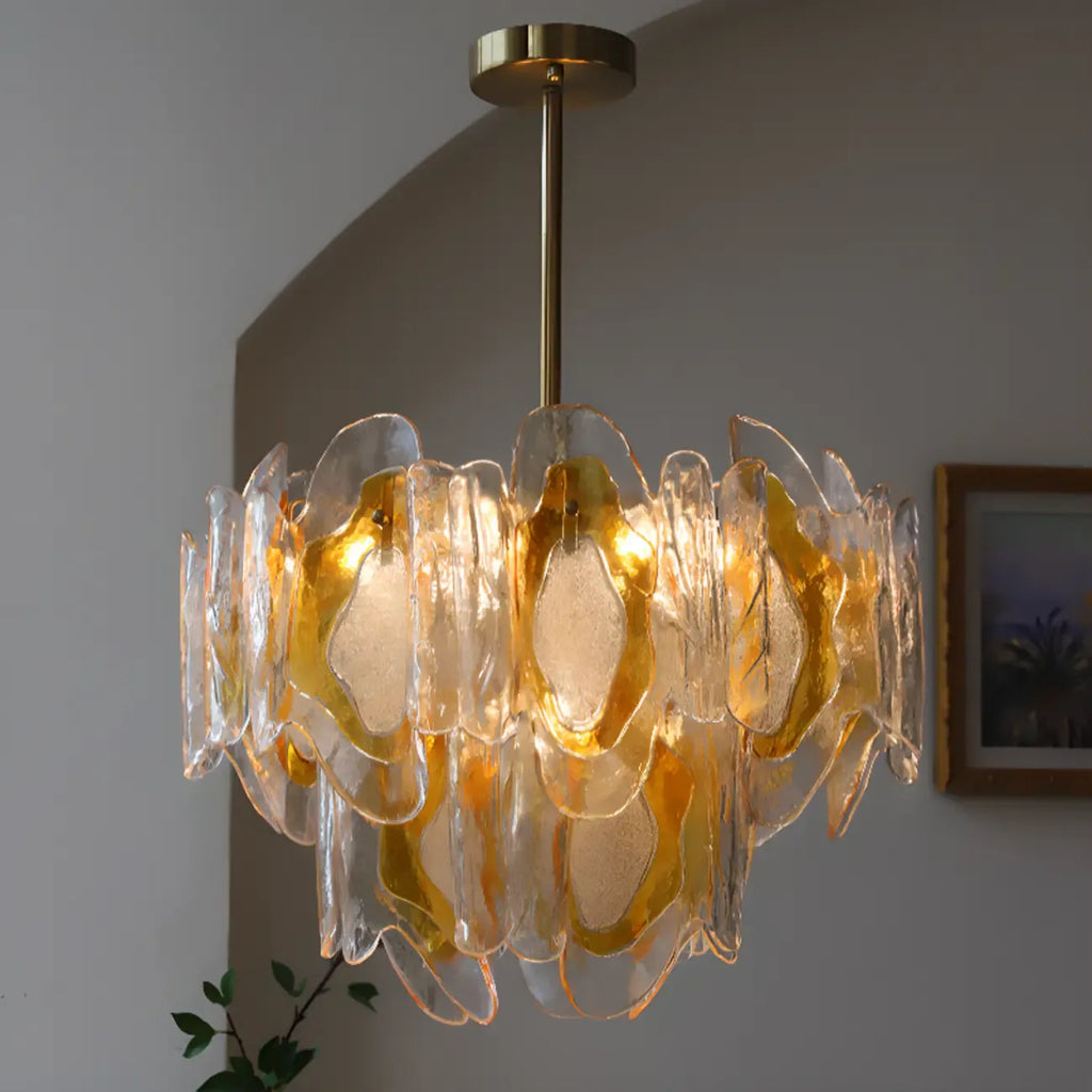 Lustre linéaire moderne en verre cristal doré et fleurs