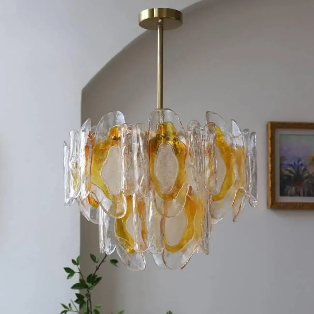 Lustre linéaire moderne en verre cristal doré et fleurs