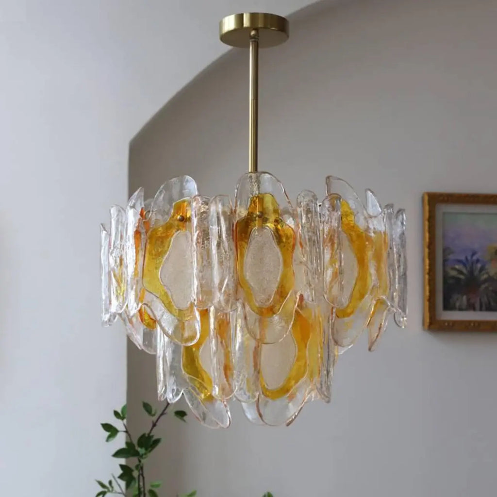 Lustre linéaire moderne en verre cristal doré et fleurs