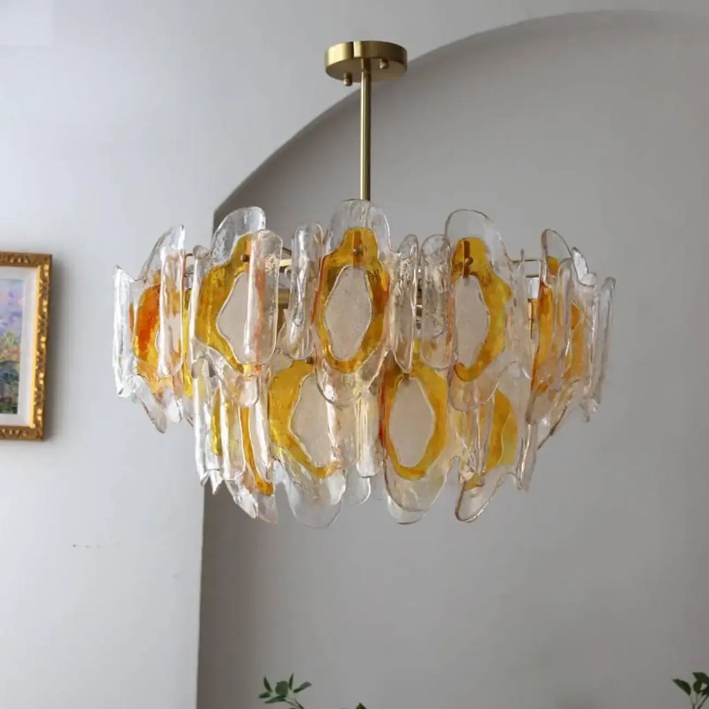 Lustre linéaire moderne en verre cristal doré et fleurs