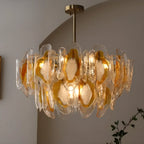 Lustre linéaire moderne en verre cristal doré et fleurs