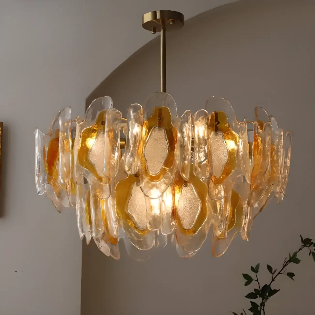 Lustre linéaire moderne en verre cristal doré et fleurs