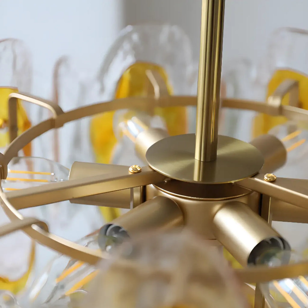 Lustre linéaire moderne en verre cristal doré et fleurs