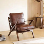 Fauteuil en cuir pleine fleur, style moderne du milieu du siècle, structure en bois