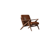 Fauteuil en cuir pleine fleur, style moderne du milieu du siècle, structure en bois