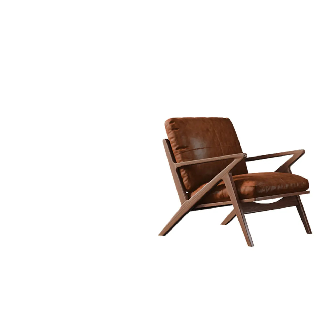 Fauteuil en cuir pleine fleur, style moderne du milieu du siècle, structure en bois
