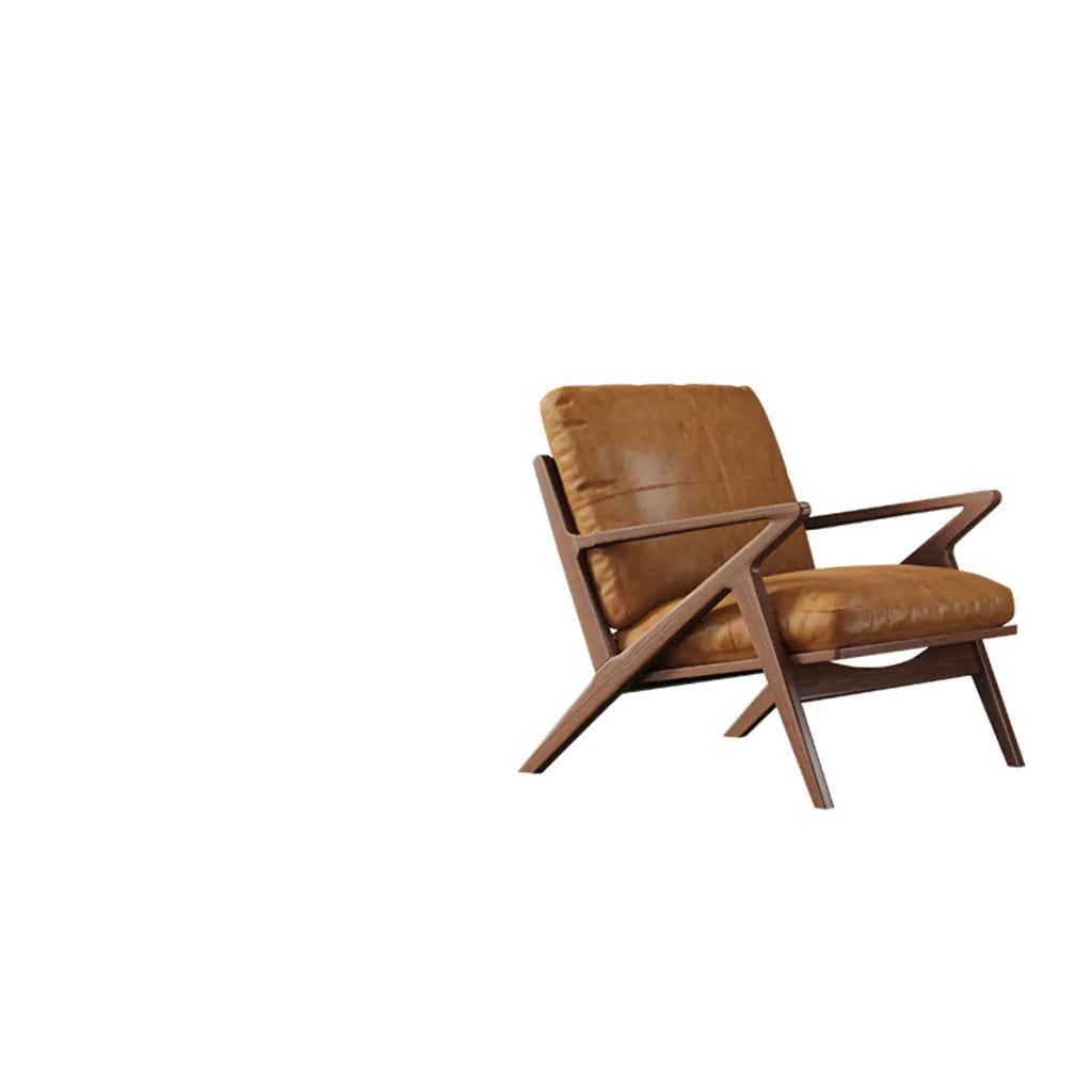 Fauteuil en cuir pleine fleur, style moderne du milieu du siècle, structure en bois