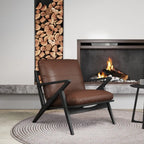 Fauteuil en cuir pleine fleur, style moderne du milieu du siècle, structure en bois