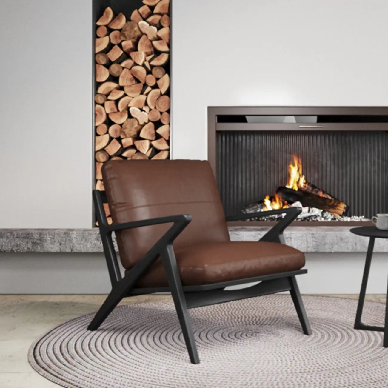 Fauteuil en cuir pleine fleur, style moderne du milieu du siècle, structure en bois