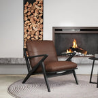 Fauteuil en cuir pleine fleur, style moderne du milieu du siècle, structure en bois