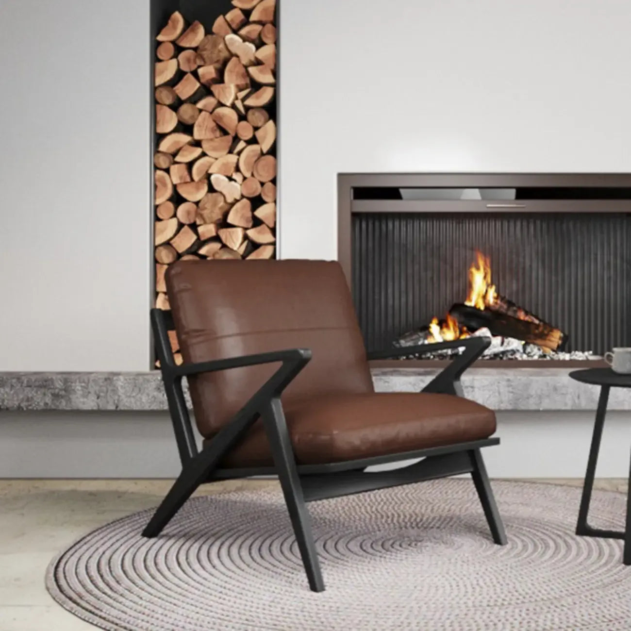 Fauteuil en cuir pleine fleur, style moderne du milieu du siècle, structure en bois