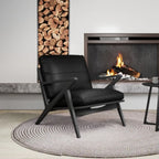 Fauteuil en cuir pleine fleur, style moderne du milieu du siècle, structure en bois