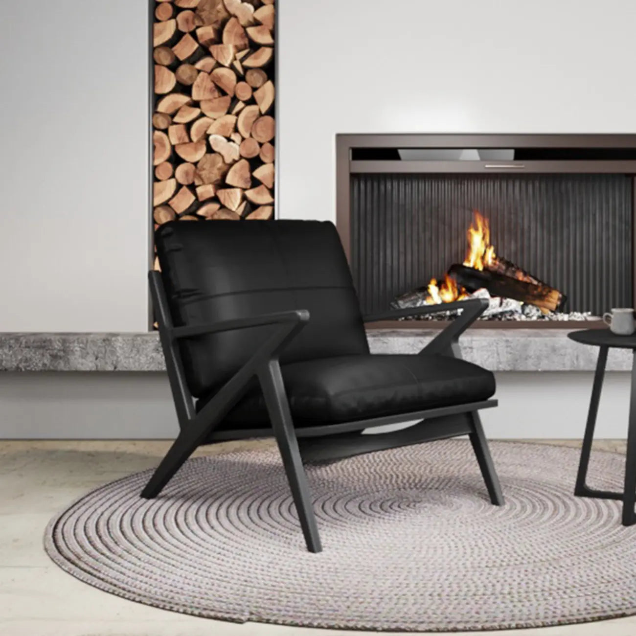 Fauteuil en cuir pleine fleur, style moderne du milieu du siècle, structure en bois