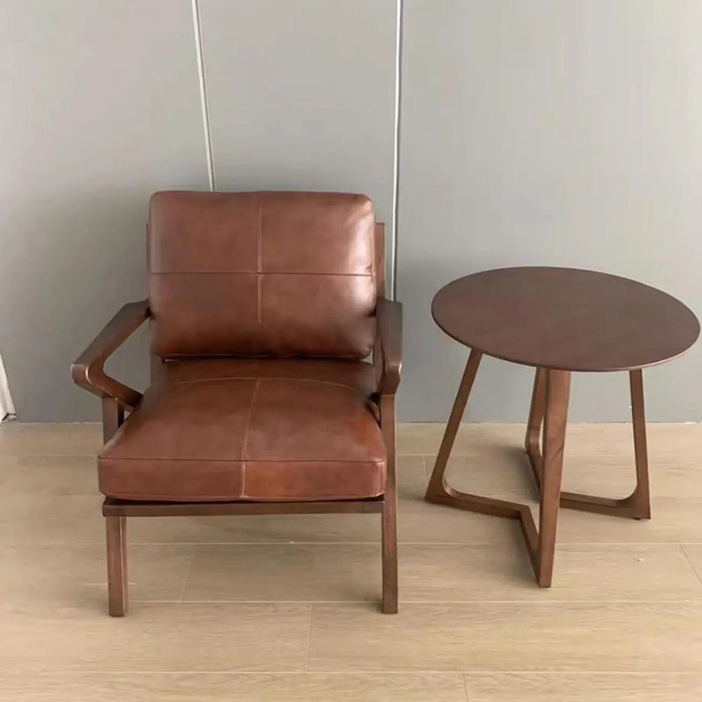 Fauteuil en cuir pleine fleur, style moderne du milieu du siècle, structure en bois