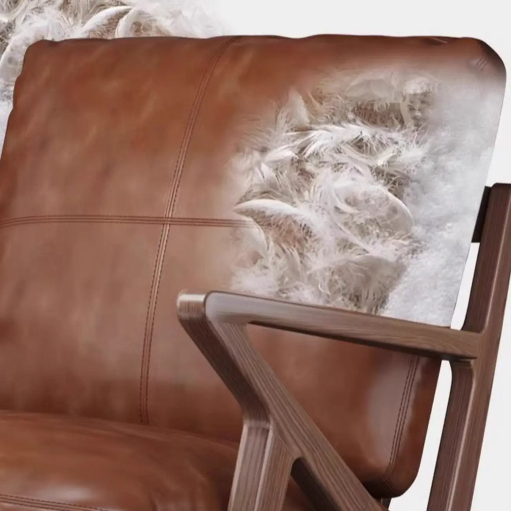 Fauteuil en cuir pleine fleur, style moderne du milieu du siècle, structure en bois