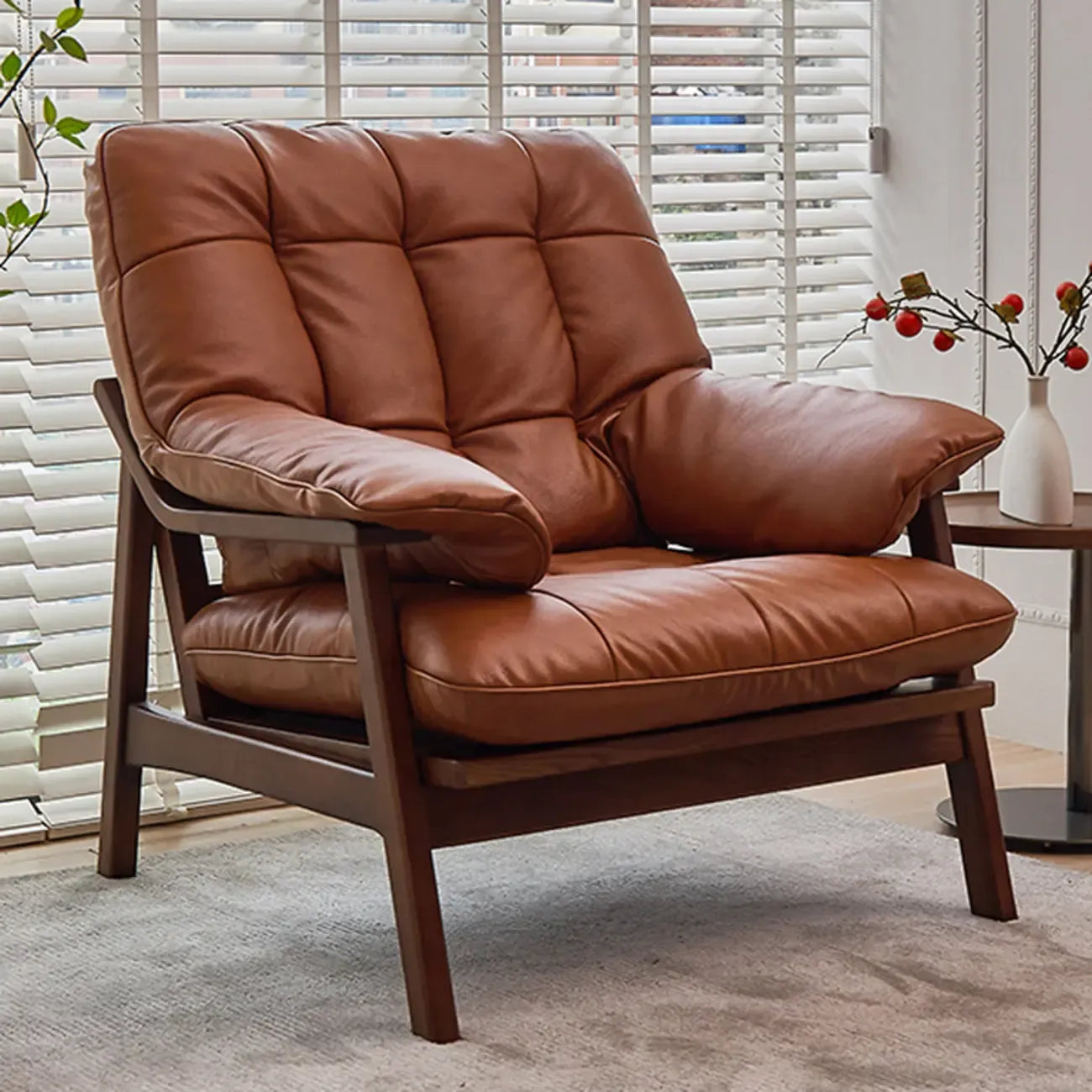 Fauteuil d'appoint de salon en cuir véritable rembourré marron