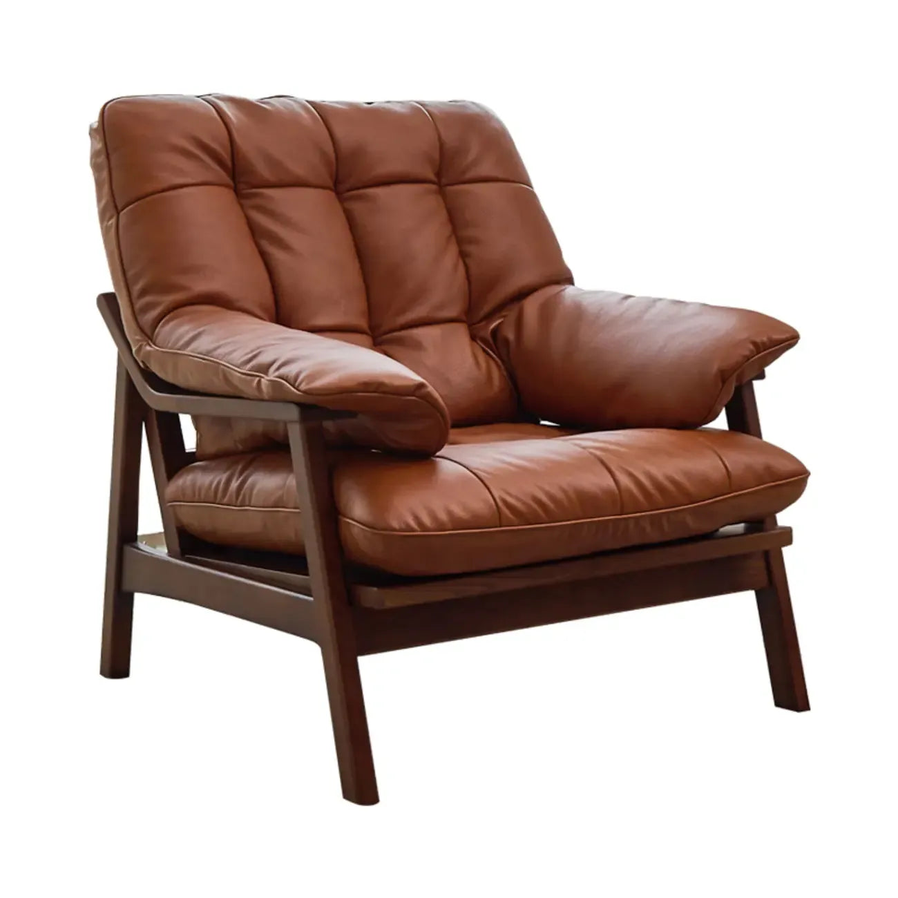 Fauteuil d'appoint de salon en cuir véritable rembourré marron