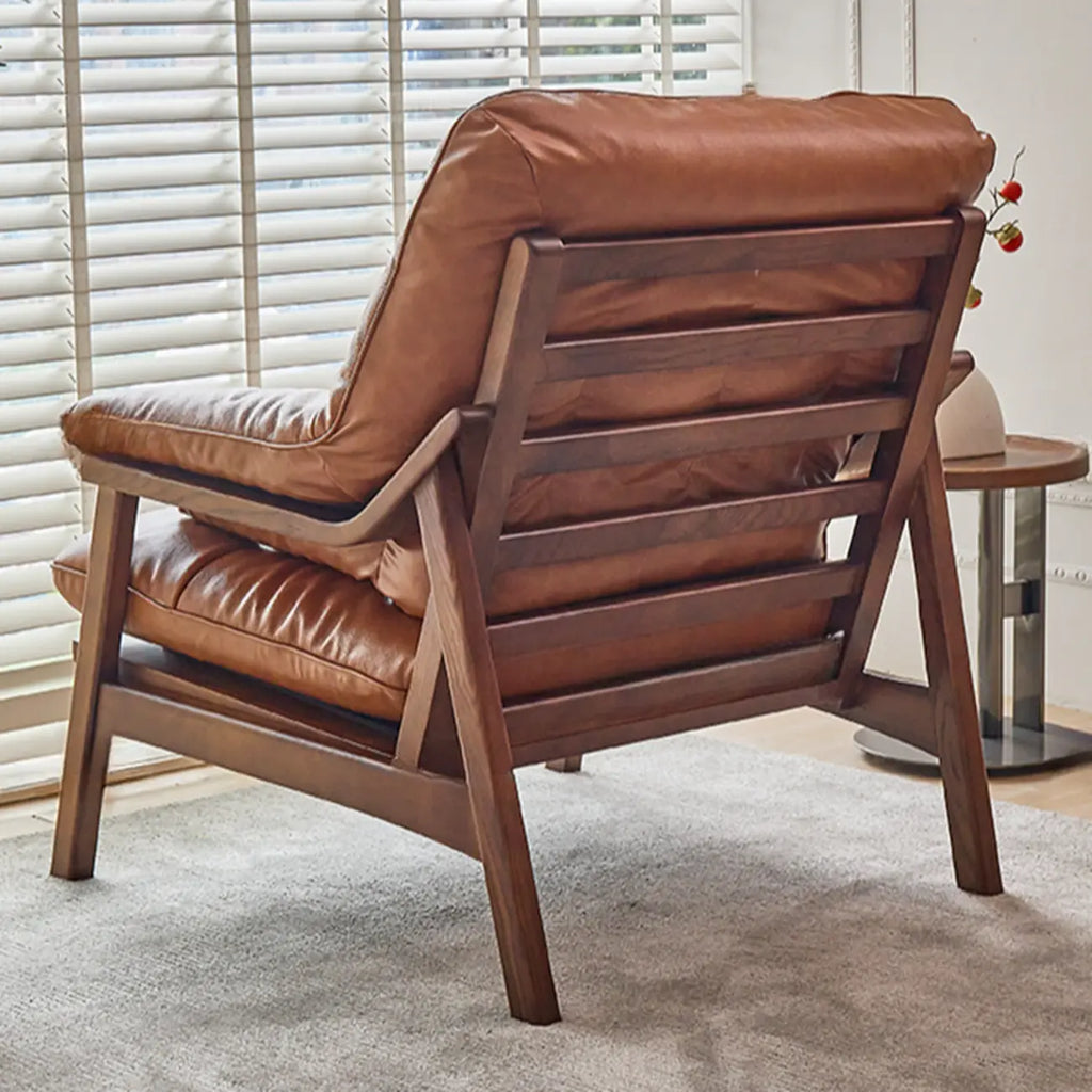 Fauteuil d'appoint de salon en cuir véritable rembourré marron