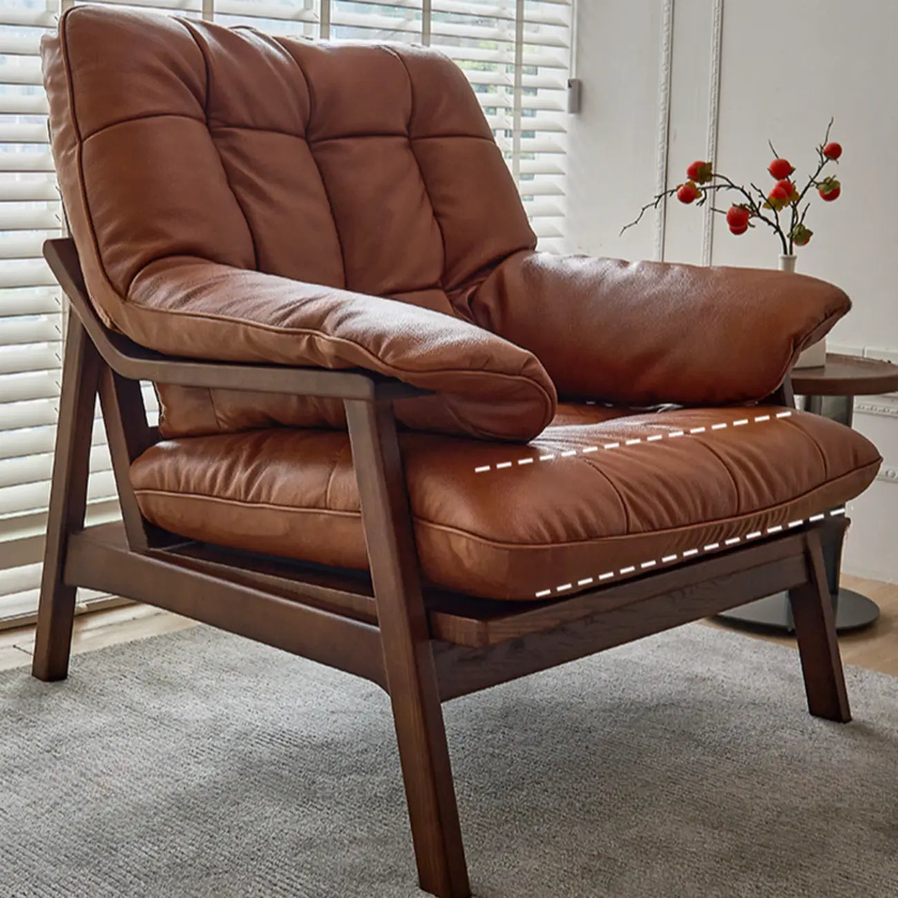Fauteuil d'appoint de salon en cuir véritable rembourré marron