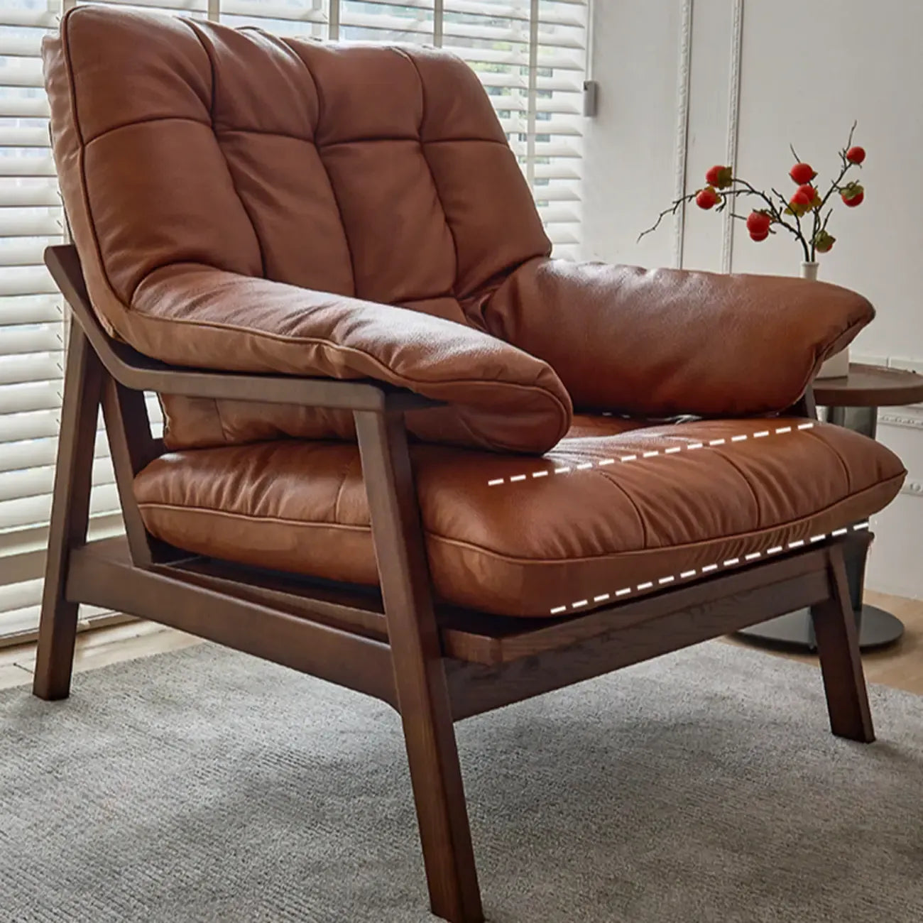 Fauteuil d'appoint de salon en cuir véritable rembourré marron