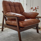 Fauteuil d'appoint de salon en cuir véritable rembourré marron