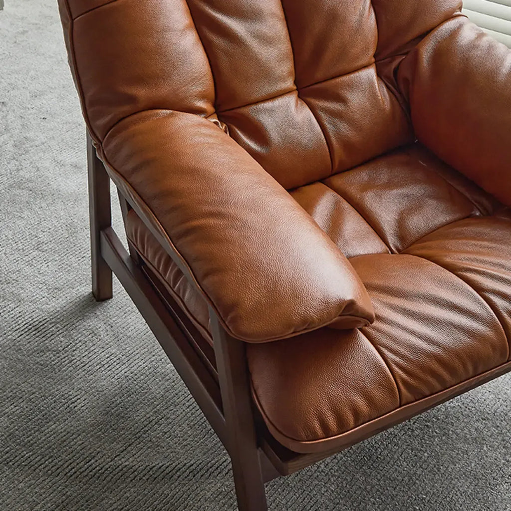 Fauteuil d'appoint de salon en cuir véritable rembourré marron