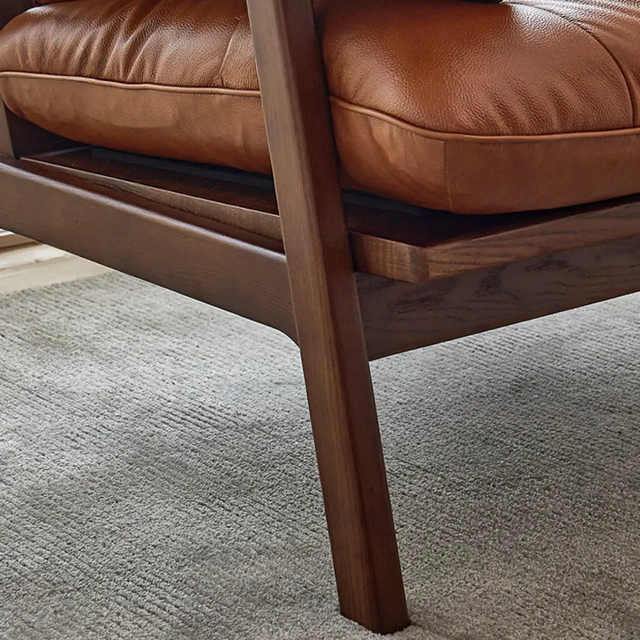 Fauteuil d'appoint de salon en cuir véritable rembourré marron