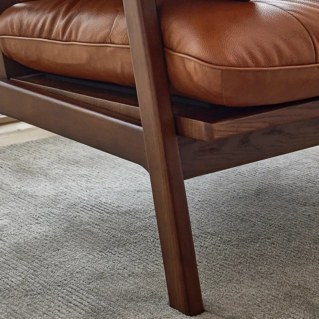 Fauteuil d'appoint de salon en cuir véritable rembourré marron