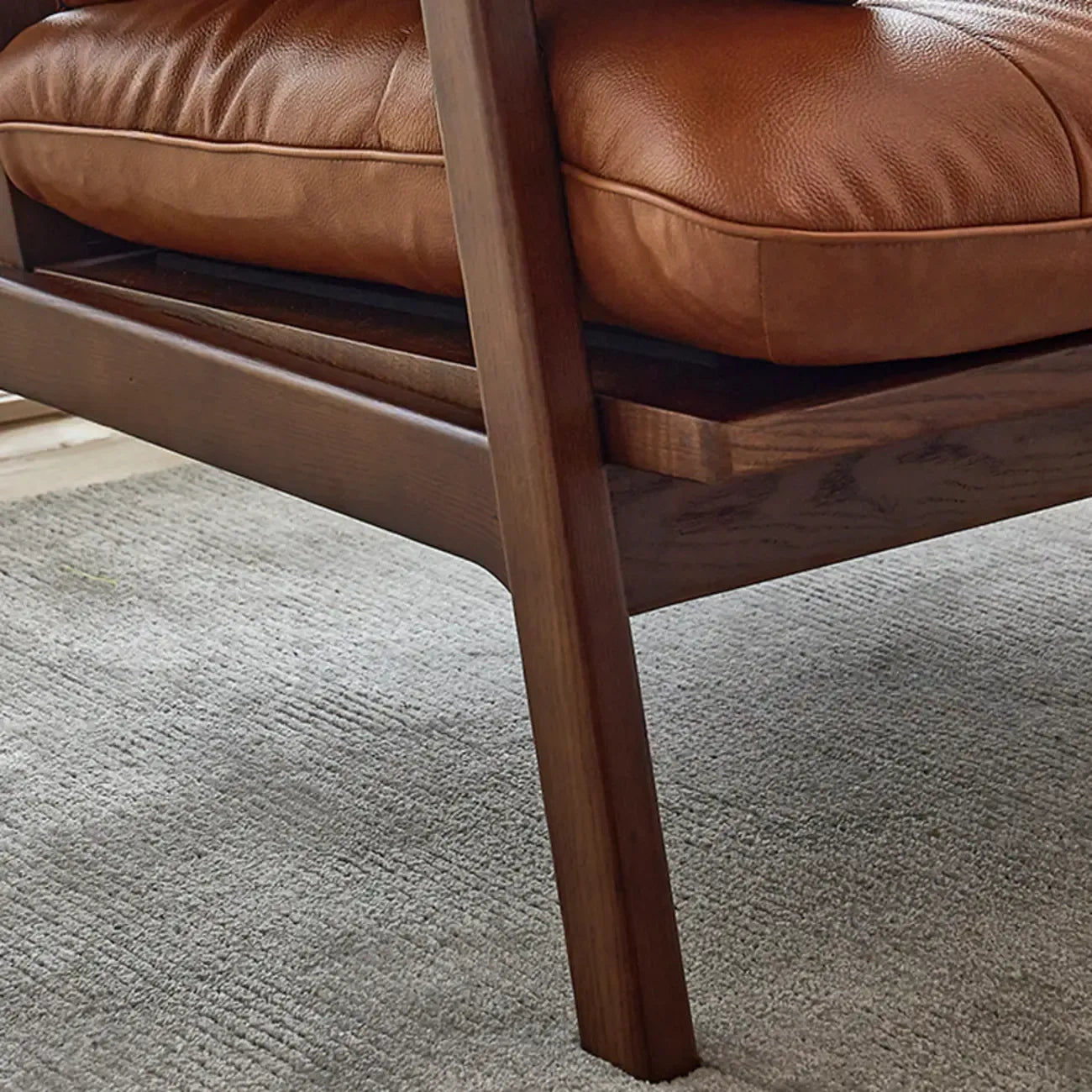Fauteuil d'appoint de salon en cuir véritable rembourré marron