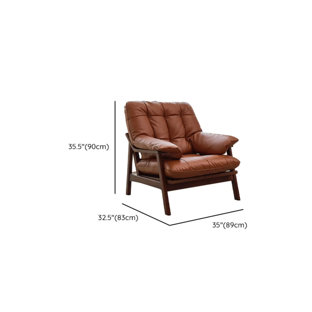 Fauteuil d'appoint de salon en cuir véritable rembourré marron