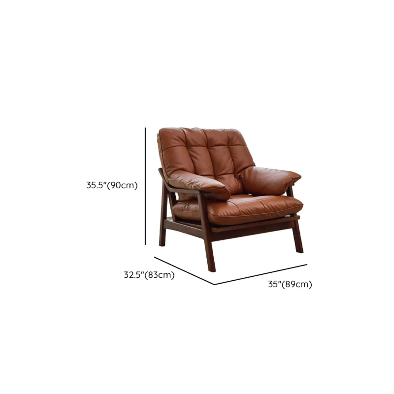 Fauteuil d'appoint de salon en cuir véritable rembourré marron