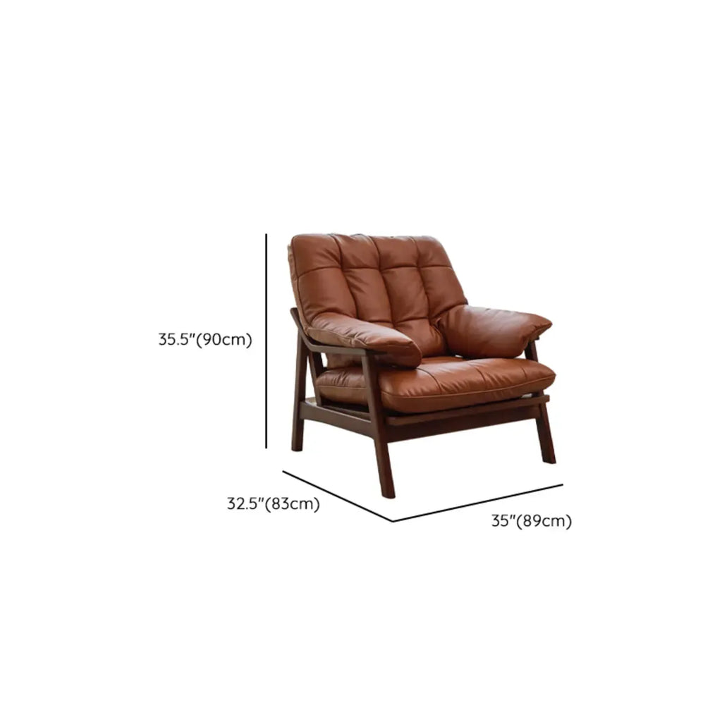 Fauteuil d'appoint de salon en cuir véritable rembourré marron