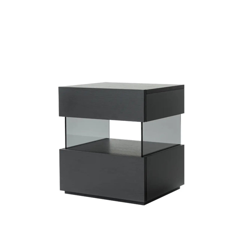 Table de chevet basse moderne en bois noir avec tiroirs