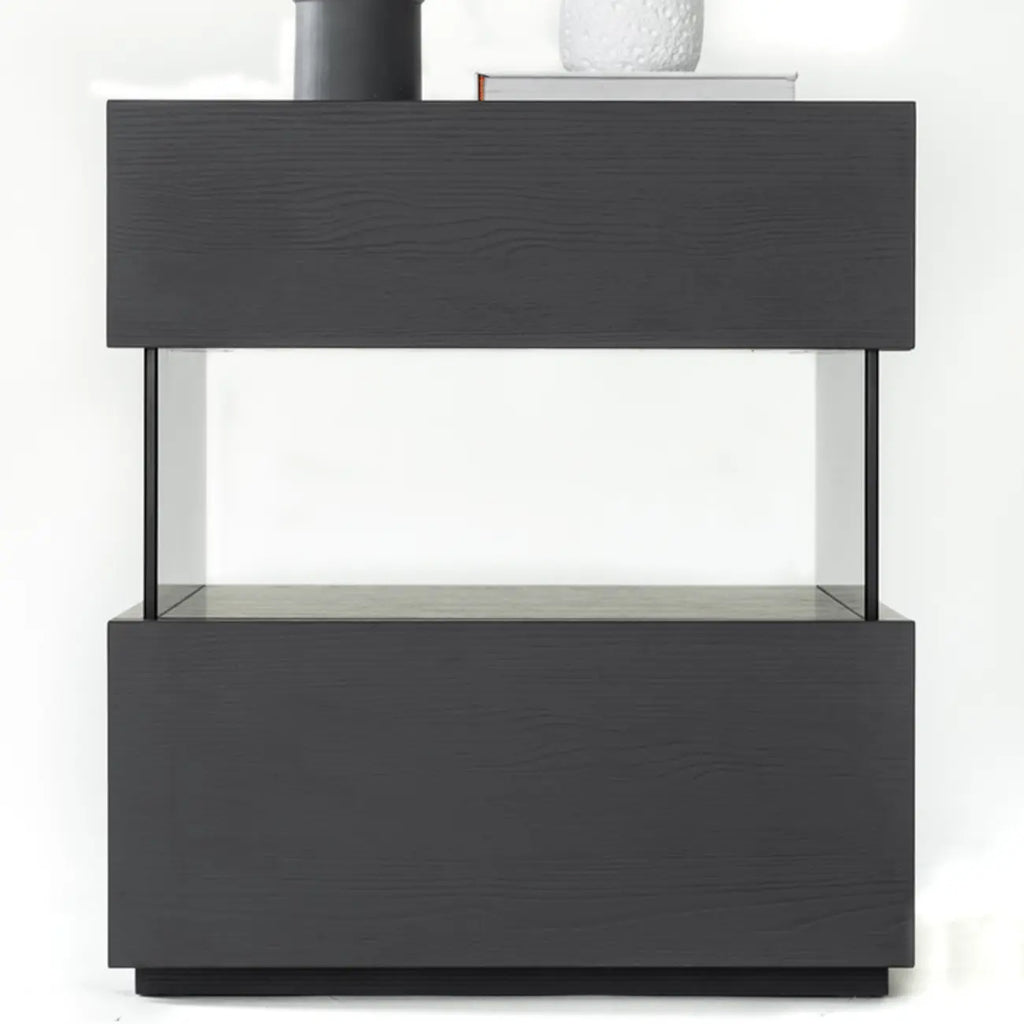 Table de chevet basse moderne en bois noir avec tiroirs