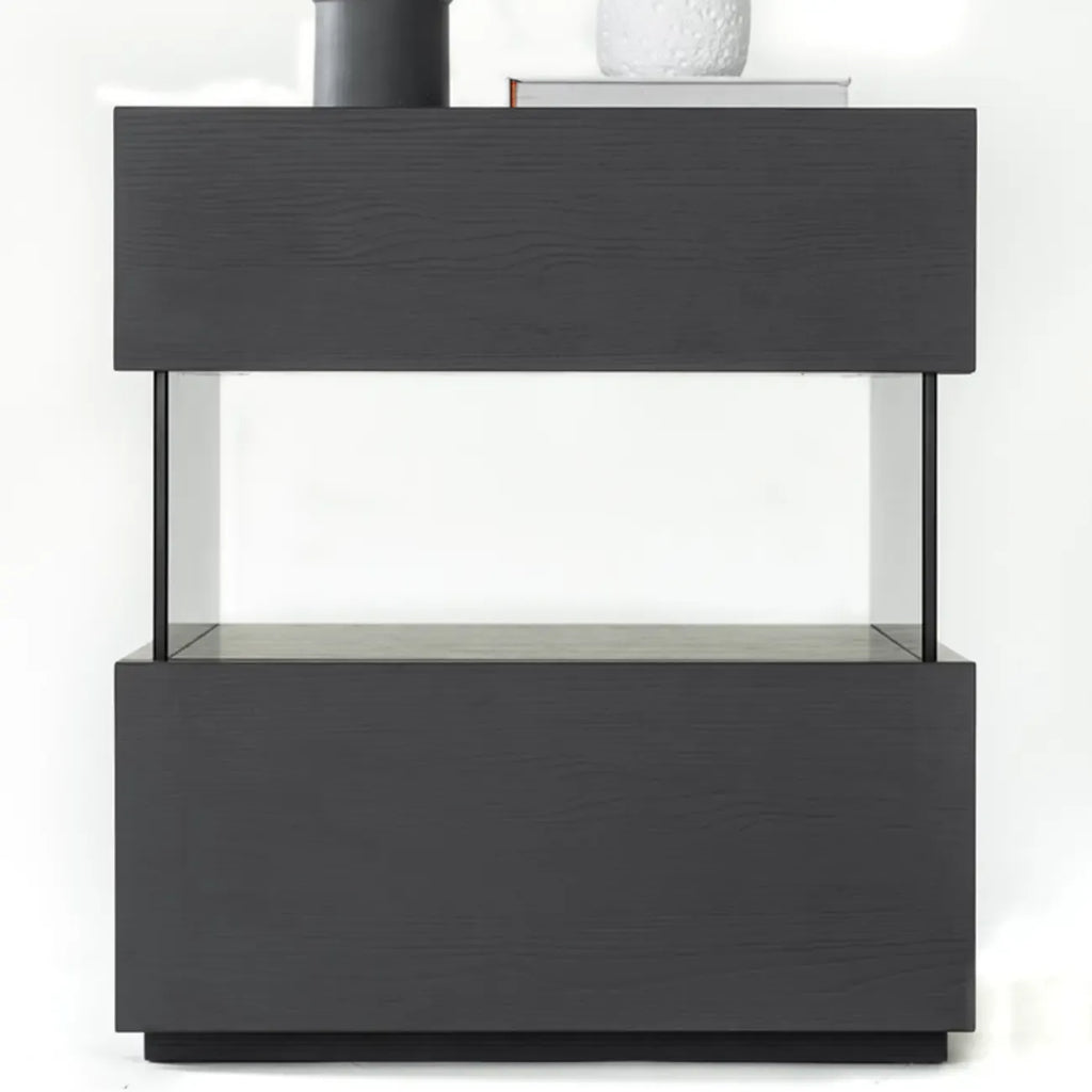 Table de chevet basse moderne en bois noir avec tiroirs