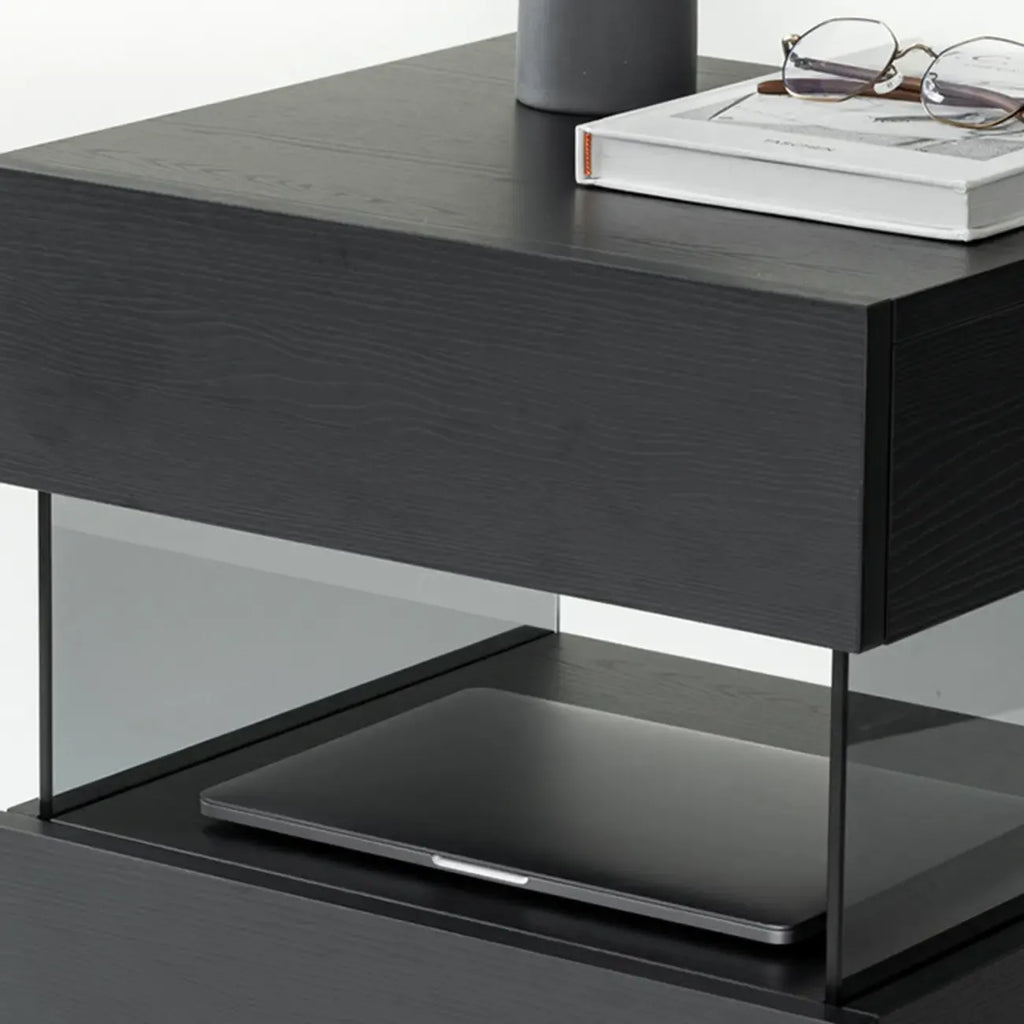 Table de chevet basse moderne en bois noir avec tiroirs