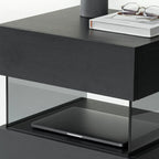 Table de chevet basse moderne en bois noir avec tiroirs