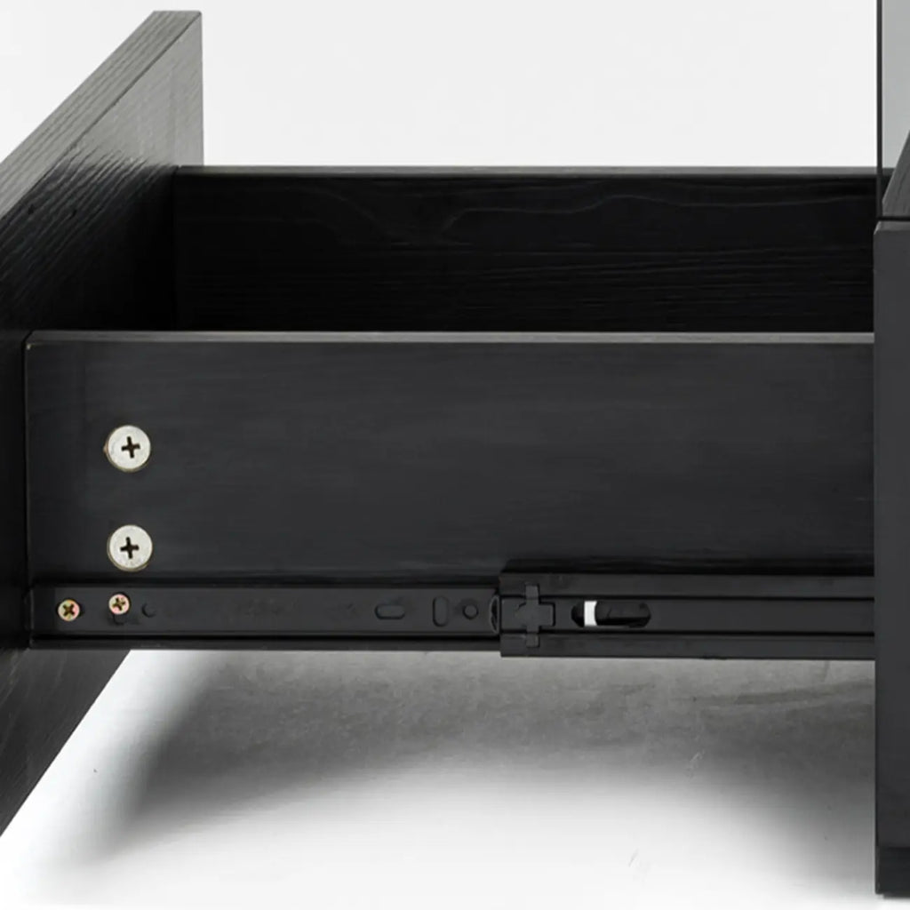 Table de chevet basse moderne en bois noir avec tiroirs