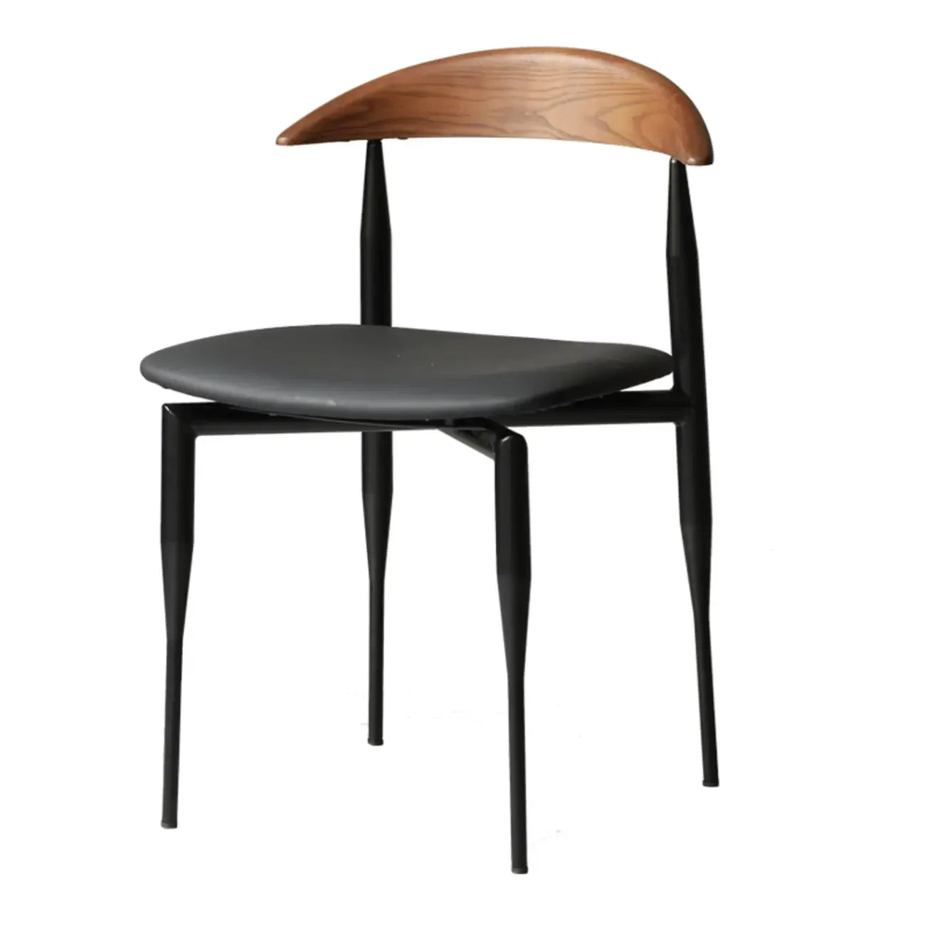 Chaise de salle à manger moderne du milieu du siècle avec assise en cuir noir