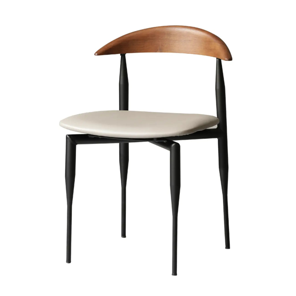 Chaise de salle à manger moderne du milieu du siècle avec assise en cuir noir