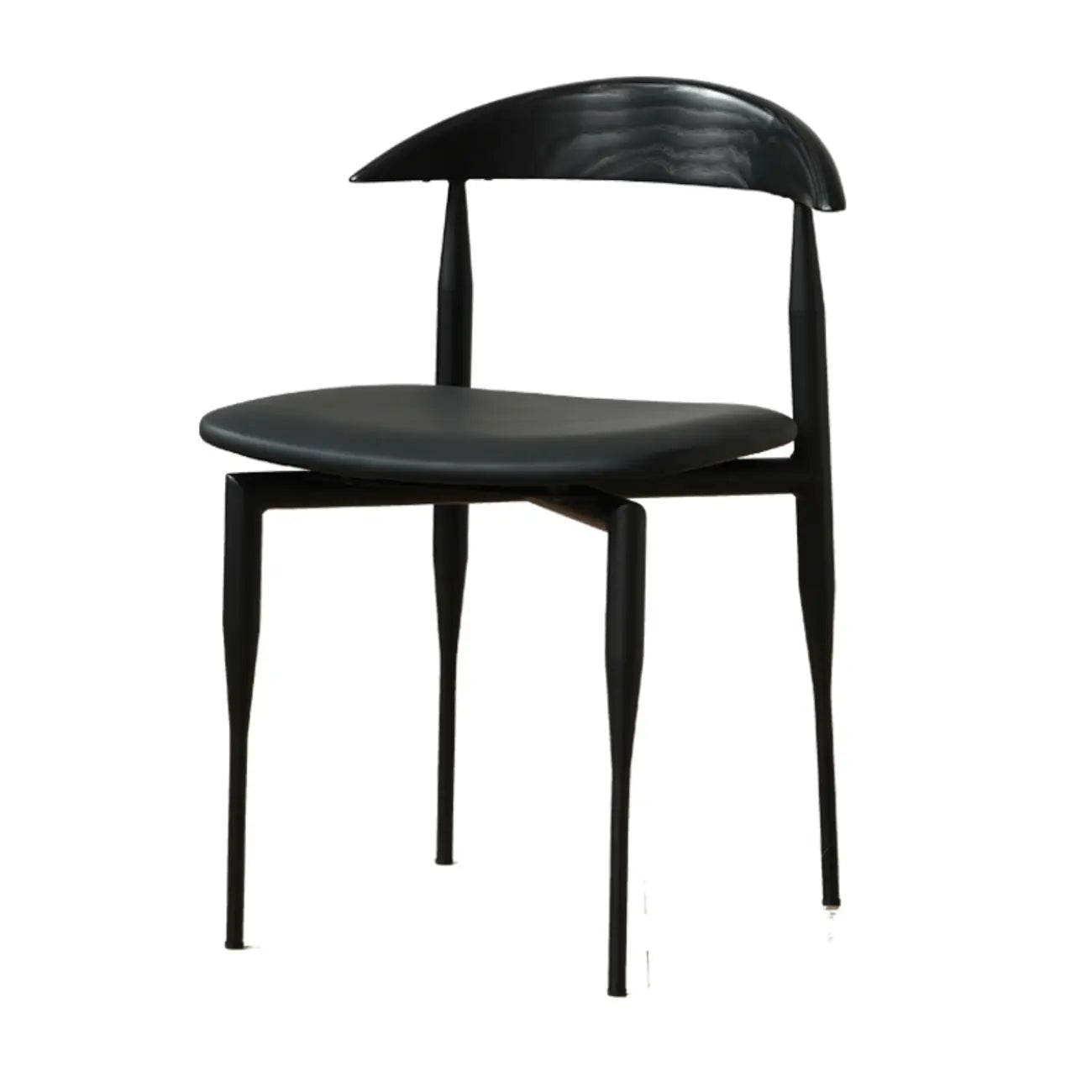 Chaise de salle à manger moderne du milieu du siècle avec assise en cuir noir