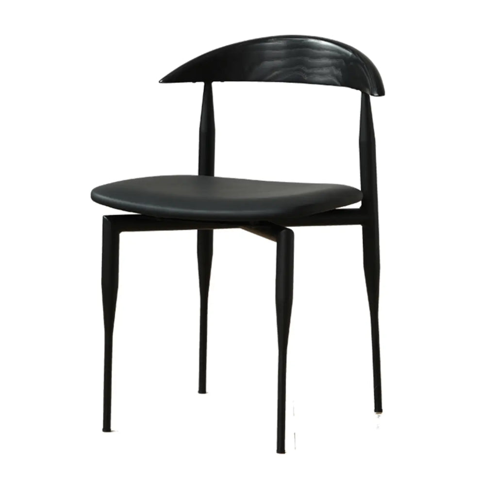 Chaise de salle à manger moderne du milieu du siècle avec assise en cuir noir