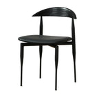Chaise de salle à manger moderne du milieu du siècle avec assise en cuir noir