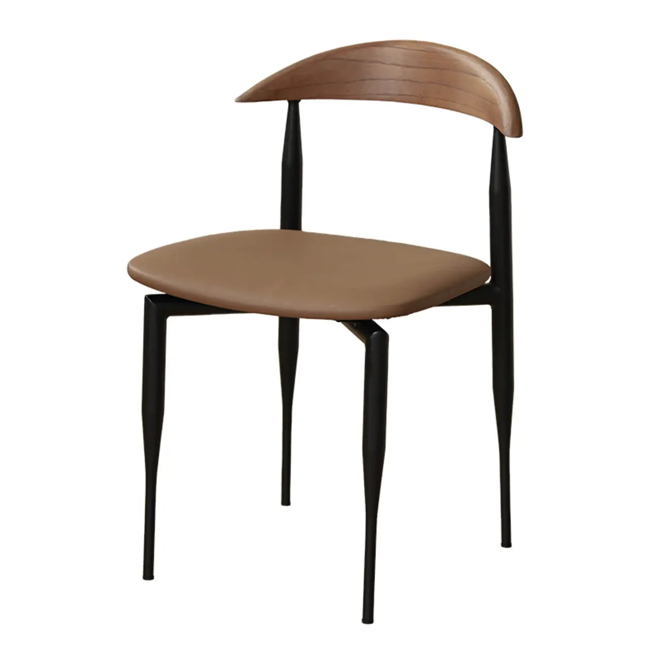 Chaise de salle à manger moderne du milieu du siècle avec assise en cuir noir