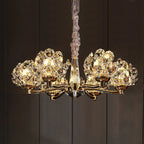 Lustre en verre cristal doré à motif floral, design moderne.