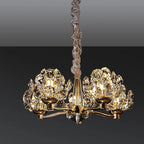Lustre en verre cristal doré à motif floral, design moderne.