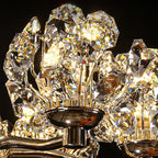 Lustre en verre cristal doré à motif floral, design moderne.